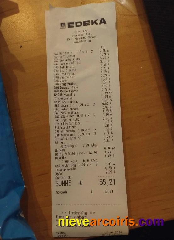 Edeka supermarket payment receipt